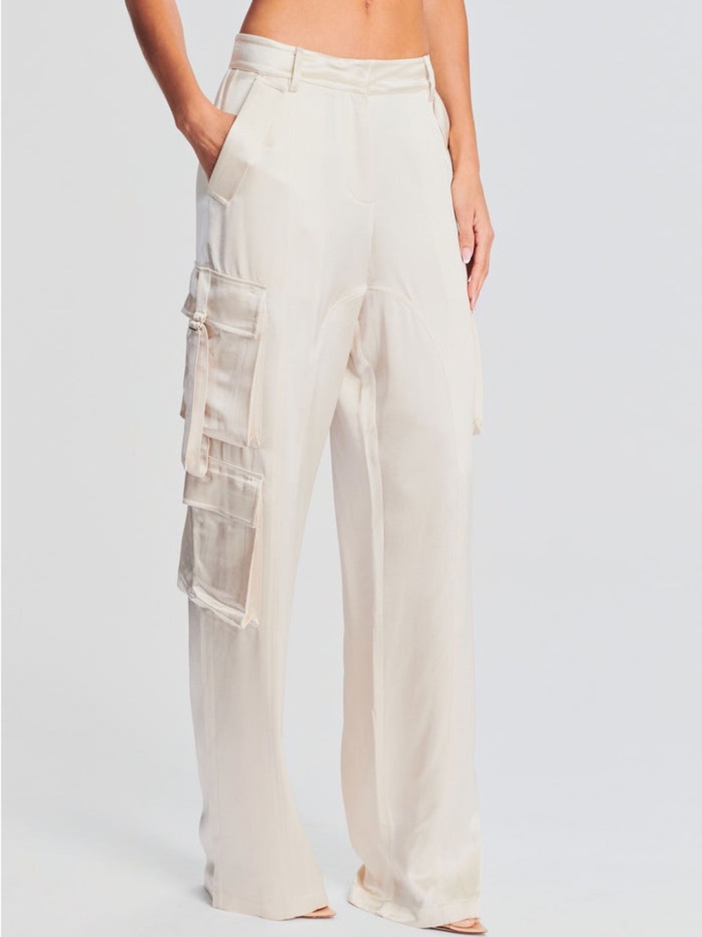 Retrofête André Pant Champagne Satin Cargo Wide Leg Pants Size S NWT